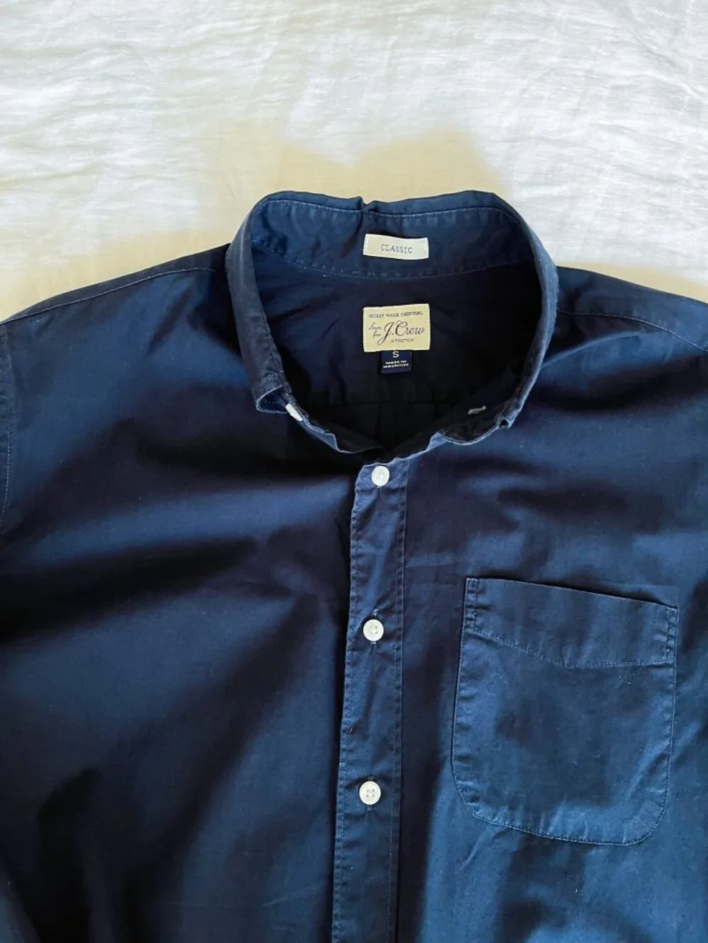 J. Crew Secret Wash Shirt in Navy Blue Classic Fit Small